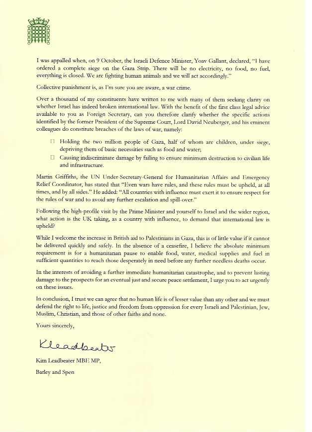 Foreign Secretary letter 2